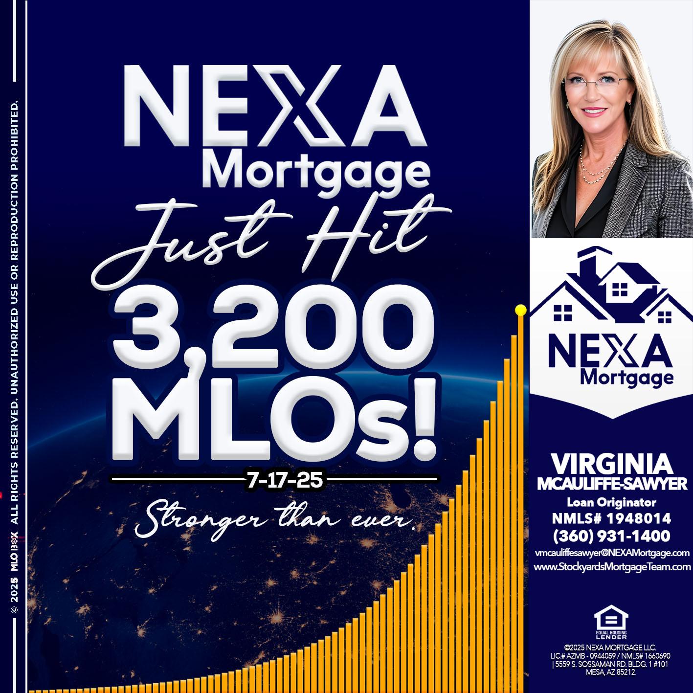 JUST HIT 3,200 MLOs - Virginia McAuliffe Sawyer -Mortgage Loan Originator