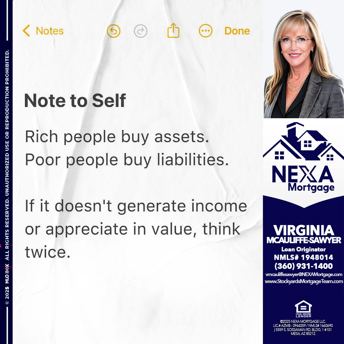 NOTE TO SELF - Virginia McAuliffe Sawyer -Mortgage Loan Originator