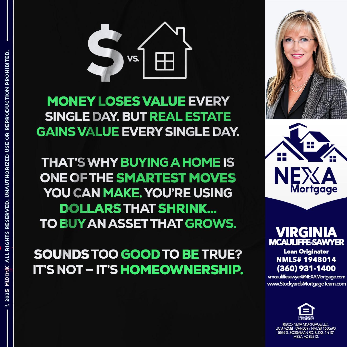 MONEY LOSES VALUE - Virginia McAuliffe Sawyer -Mortgage Loan Originator