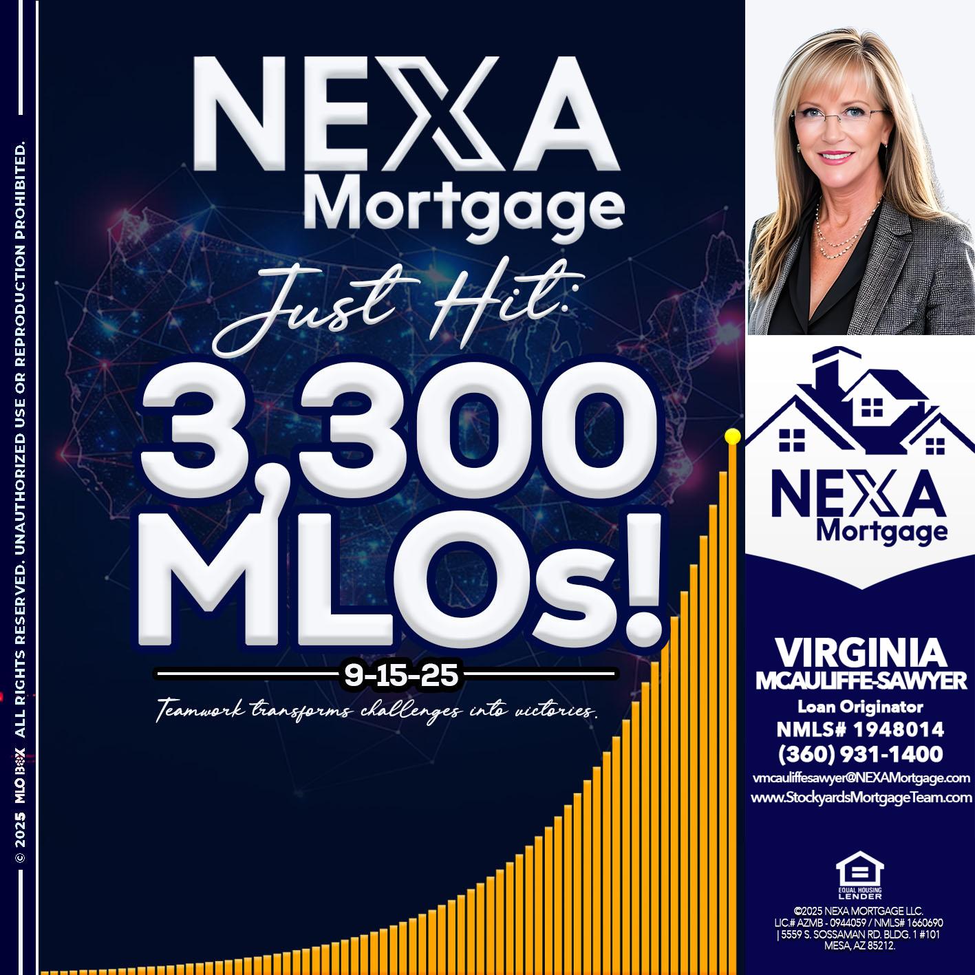 NEXA JUST HIT 3300 MLOS - Virginia McAuliffe Sawyer -Mortgage Loan Originator