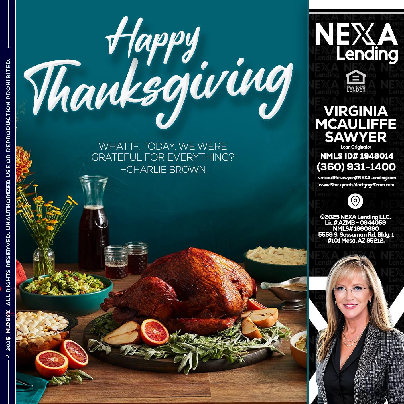 happy Thanksgiving - Virginia McAuliffe Sawyer -Mortgage Loan Originator