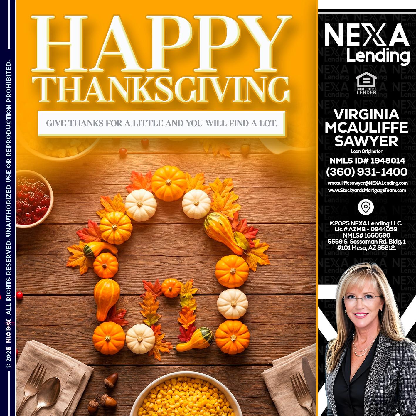 HAPPY THANKSGIVING - Virginia McAuliffe Sawyer -Mortgage Loan Originator