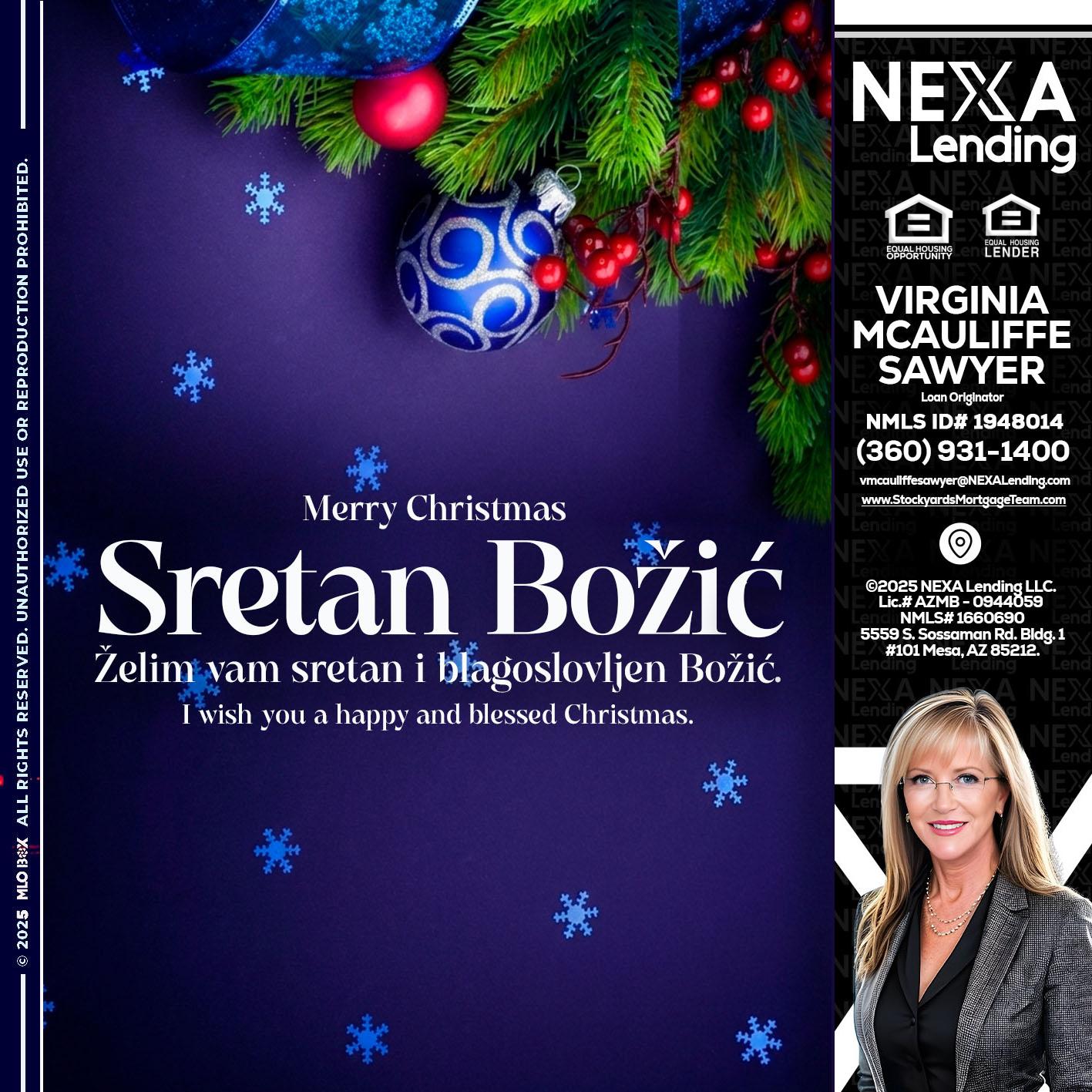 Sretan Božić - Virginia McAuliffe Sawyer -Mortgage Loan Originator