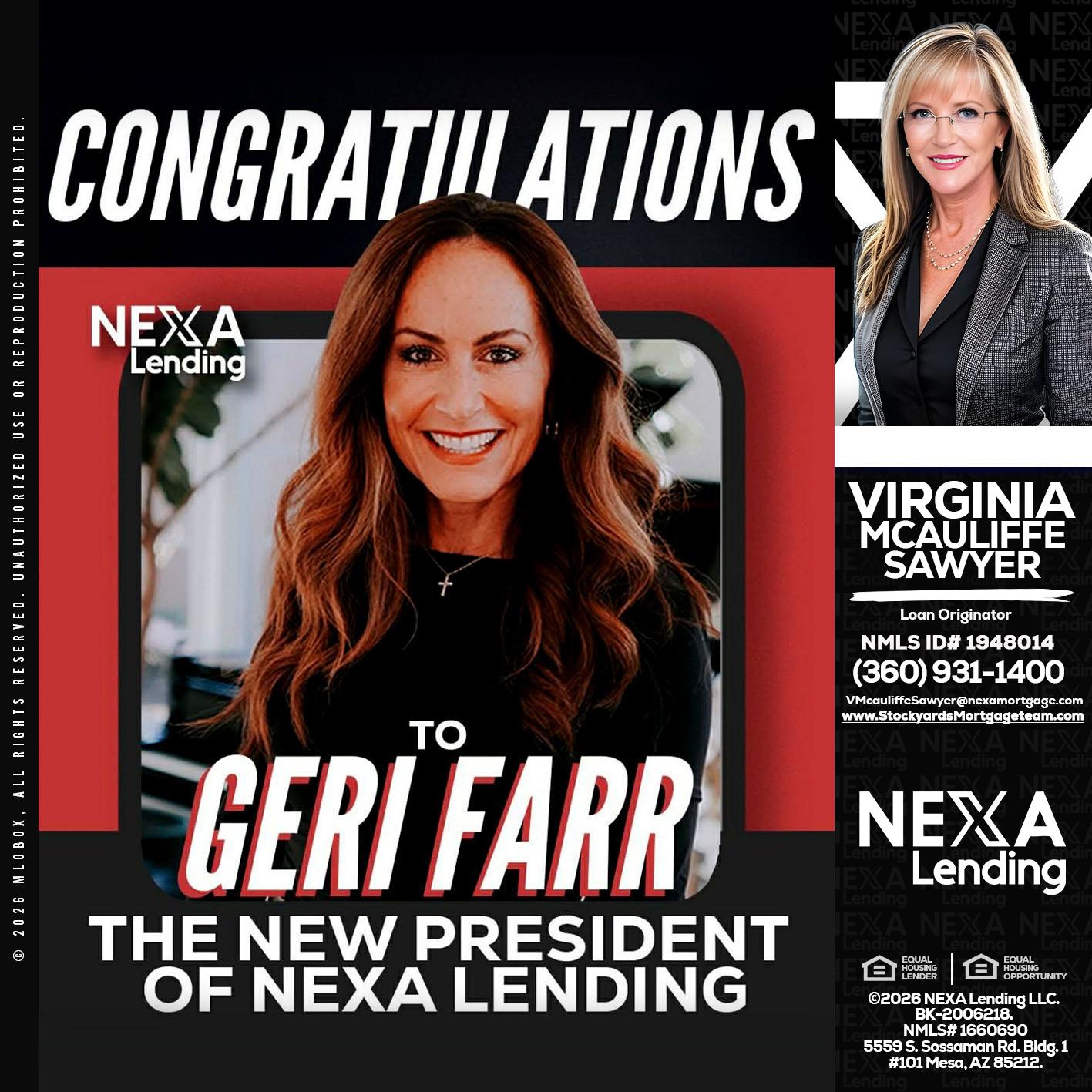 CONGRATULATIONS - Virginia McAuliffe Sawyer -Mortgage Loan Originator