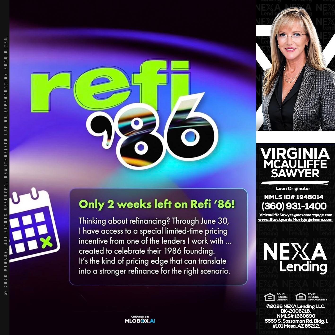 REFI 86 - Virginia McAuliffe Sawyer -Mortgage Loan Originator