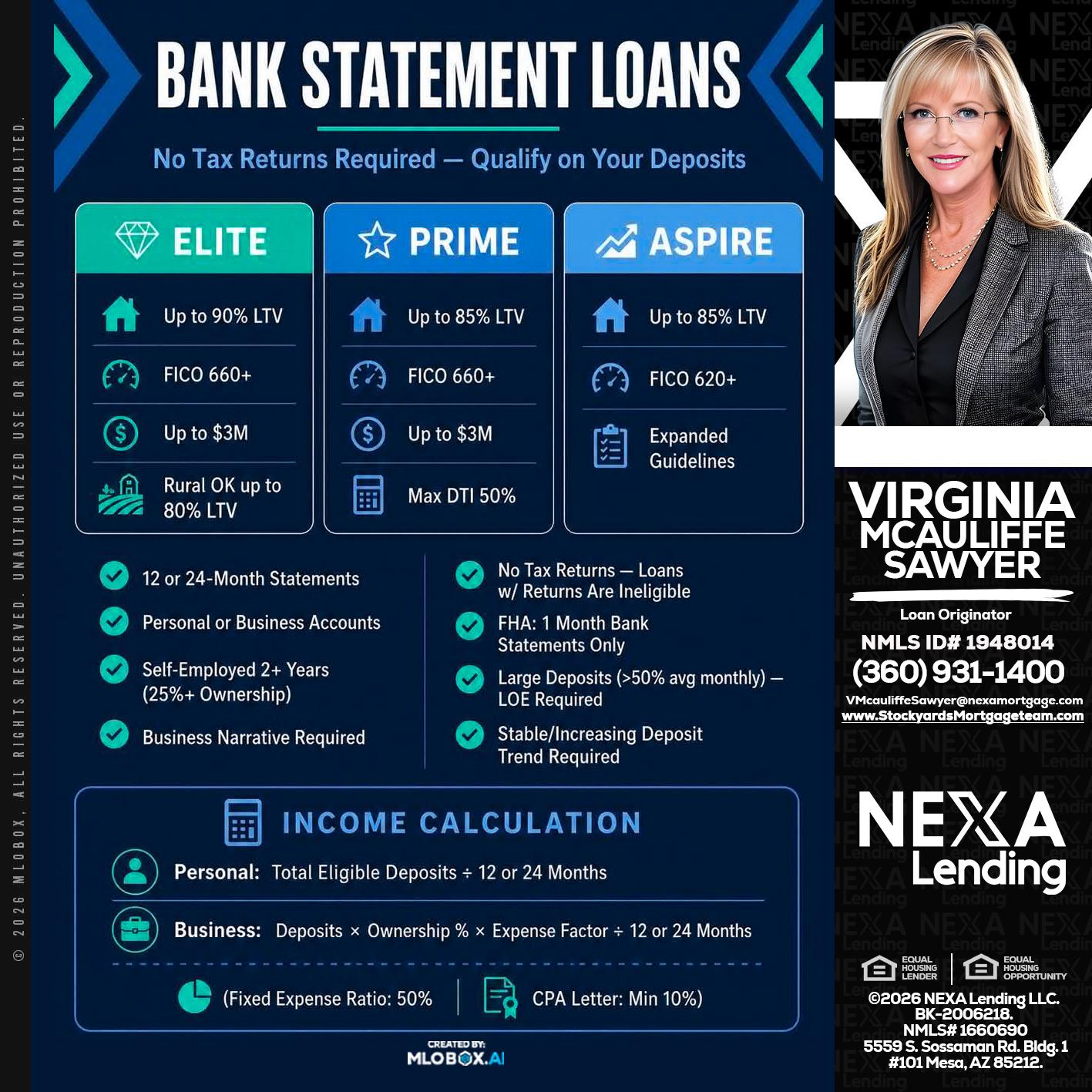 BANK STATEMENT - Virginia McAuliffe Sawyer -Mortgage Loan Originator