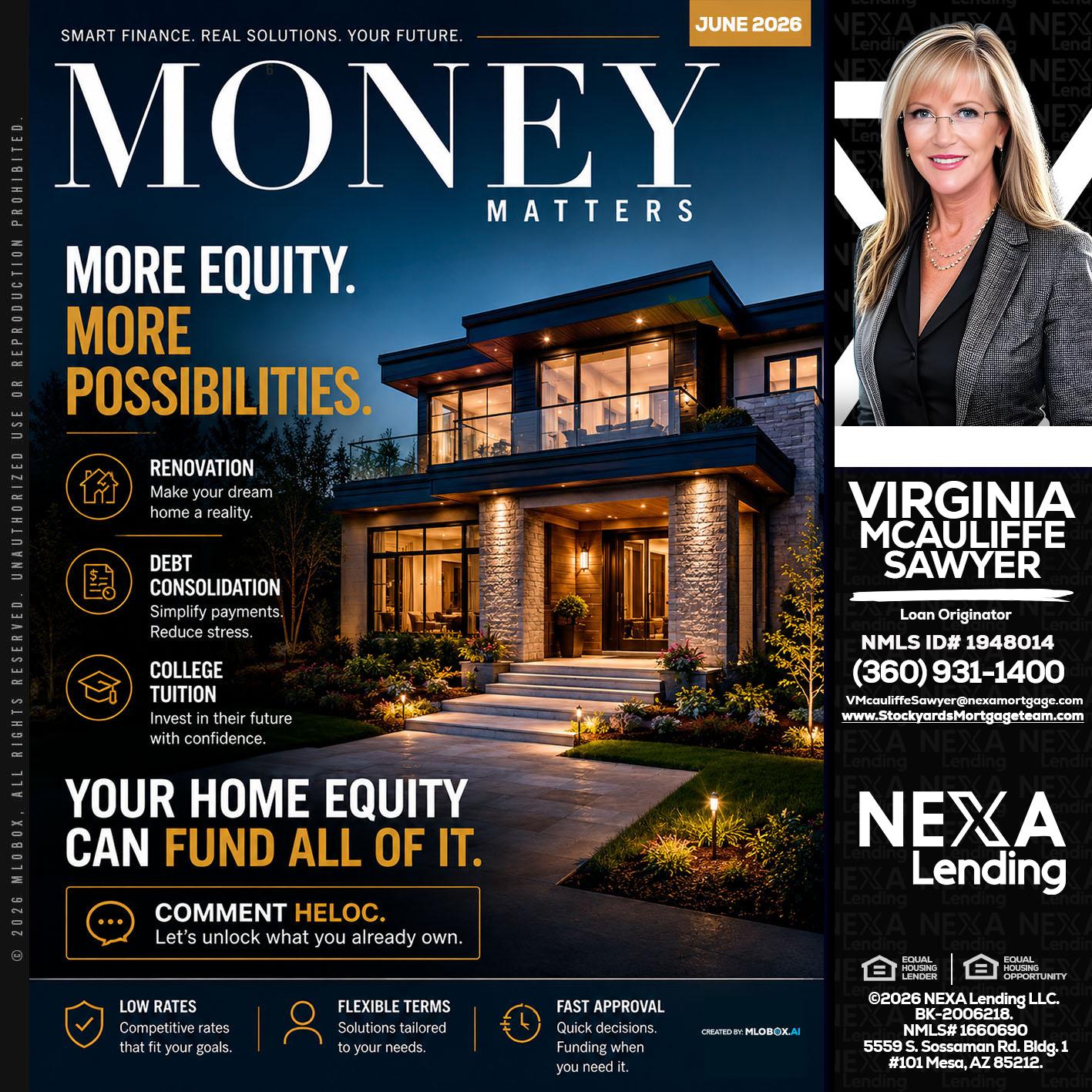 MONEY MATTERS - Virginia McAuliffe Sawyer -Mortgage Loan Originator